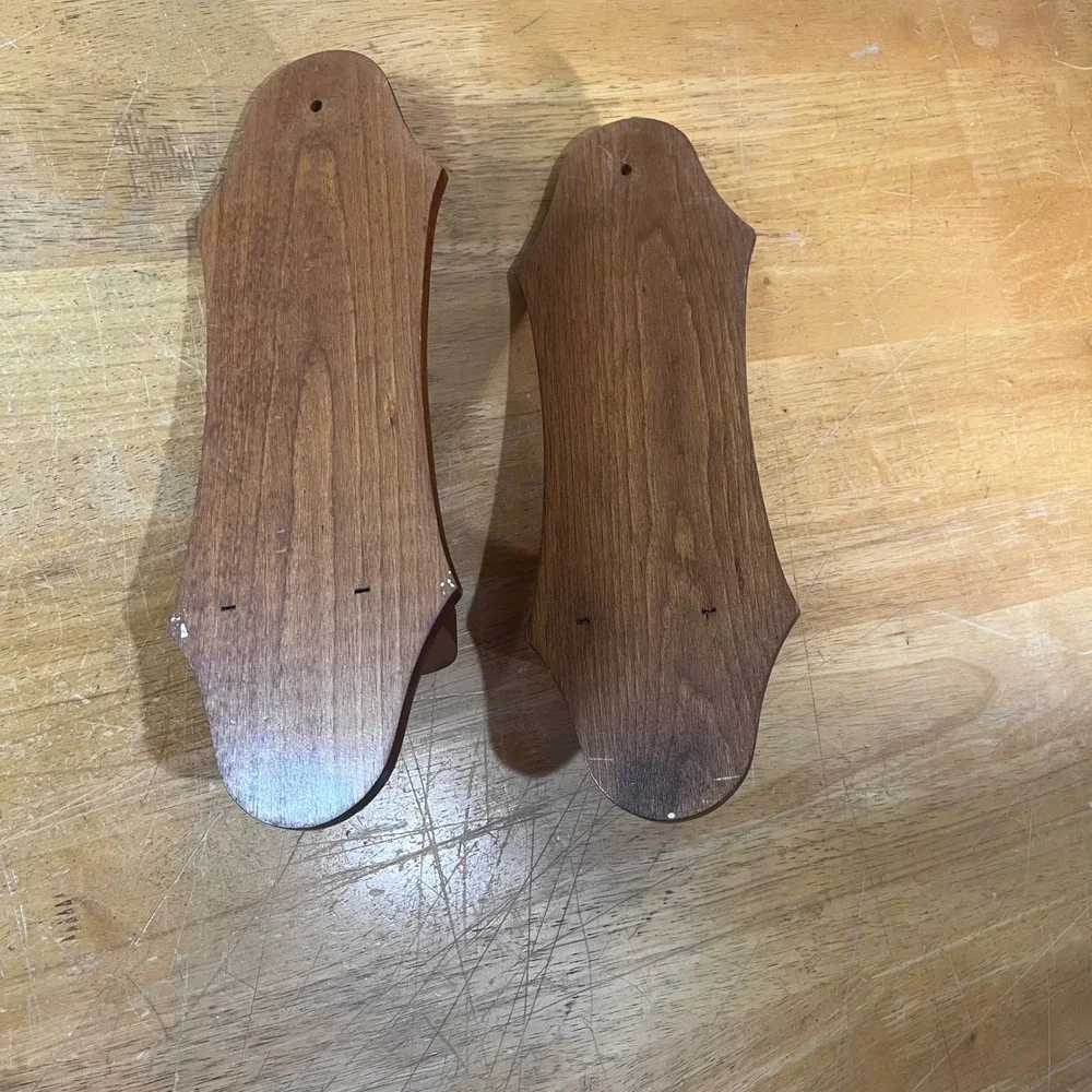 Vtg Pair Wood Wall Sconces Taper Candle Holders Brown Colonial Rustic 14